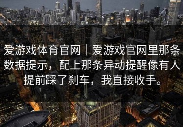 爱游戏体育官网｜爱游戏官网里那条数据提示，配上那条异动提醒像有人提前踩了刹车，我直接收手。
