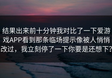 结果出来前十分钟我对比了一下爱游戏APP看到那条临场提示像被人悄悄改过，我立刻停了一下你要是还想下？