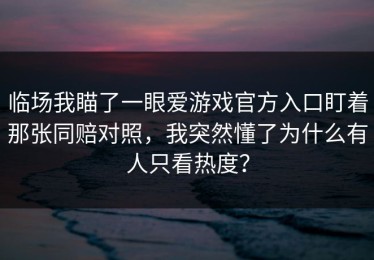 临场我瞄了一眼爱游戏官方入口盯着那张同赔对照，我突然懂了为什么有人只看热度？