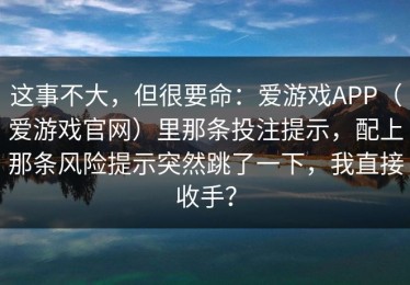 这事不大，但很要命：爱游戏APP（爱游戏官网）里那条投注提示，配上那条风险提示突然跳了一下，我直接收手？
