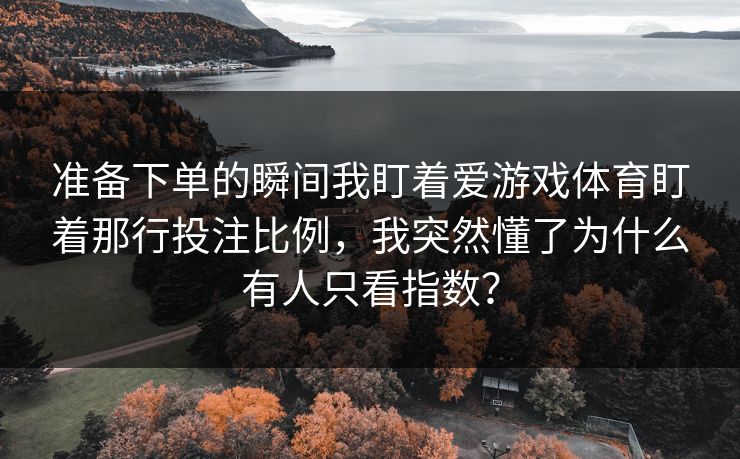 准备下单的瞬间我盯着爱游戏体育盯着那行投注比例，我突然懂了为什么有人只看指数？